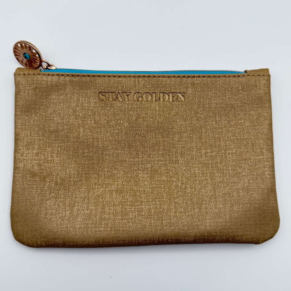 IPSY Gold Metallic Pouch Stay Golden Sun Charm Zipper Cosmetic Bag Makeup